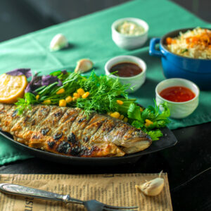 Grilled Fish Saute Vegetable & Chips (Small Piece)