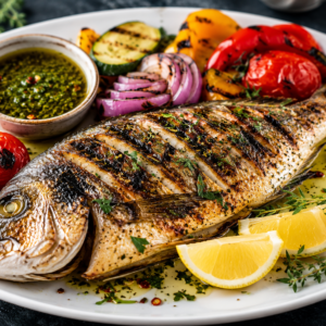 Grilled Fish Saute Vegetable & Chips (1 Piece)